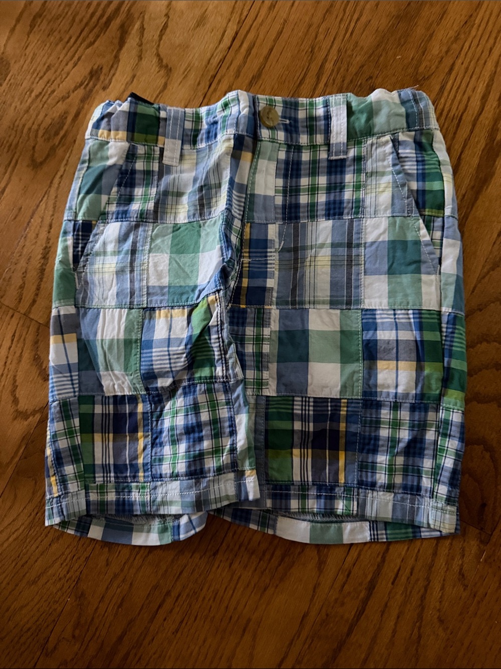 Boys Janie & Jack Patchwork Plaid Cotton Shorts - Blue & Green